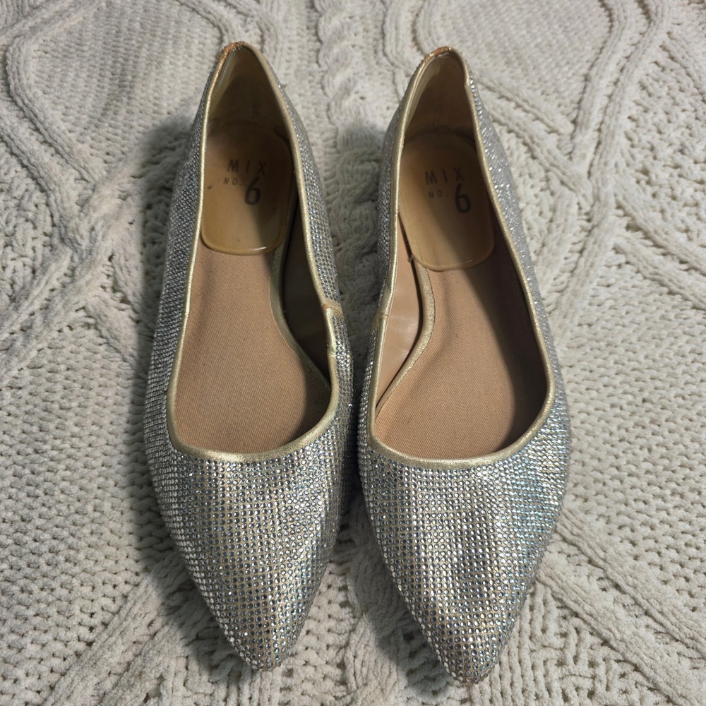 Mix‎ No. 6 Flats Silver Gold Rhinestone Pointed Toe Womens 9